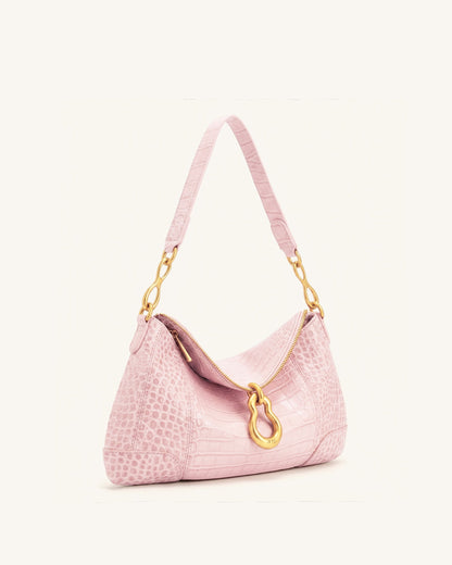 Jayla Metal Pendant Embellished Shoulder Bag - Pink Croc | JW PEI