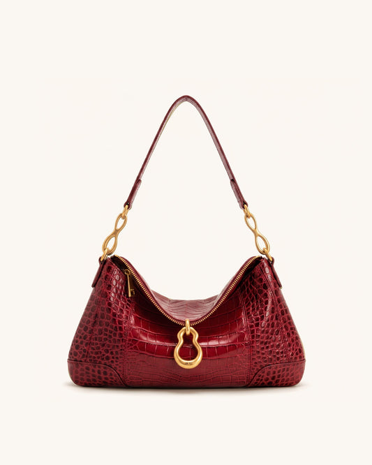Jayla Metal Pendant Embellished Shoulder Bag - Red Croc | JW PEI