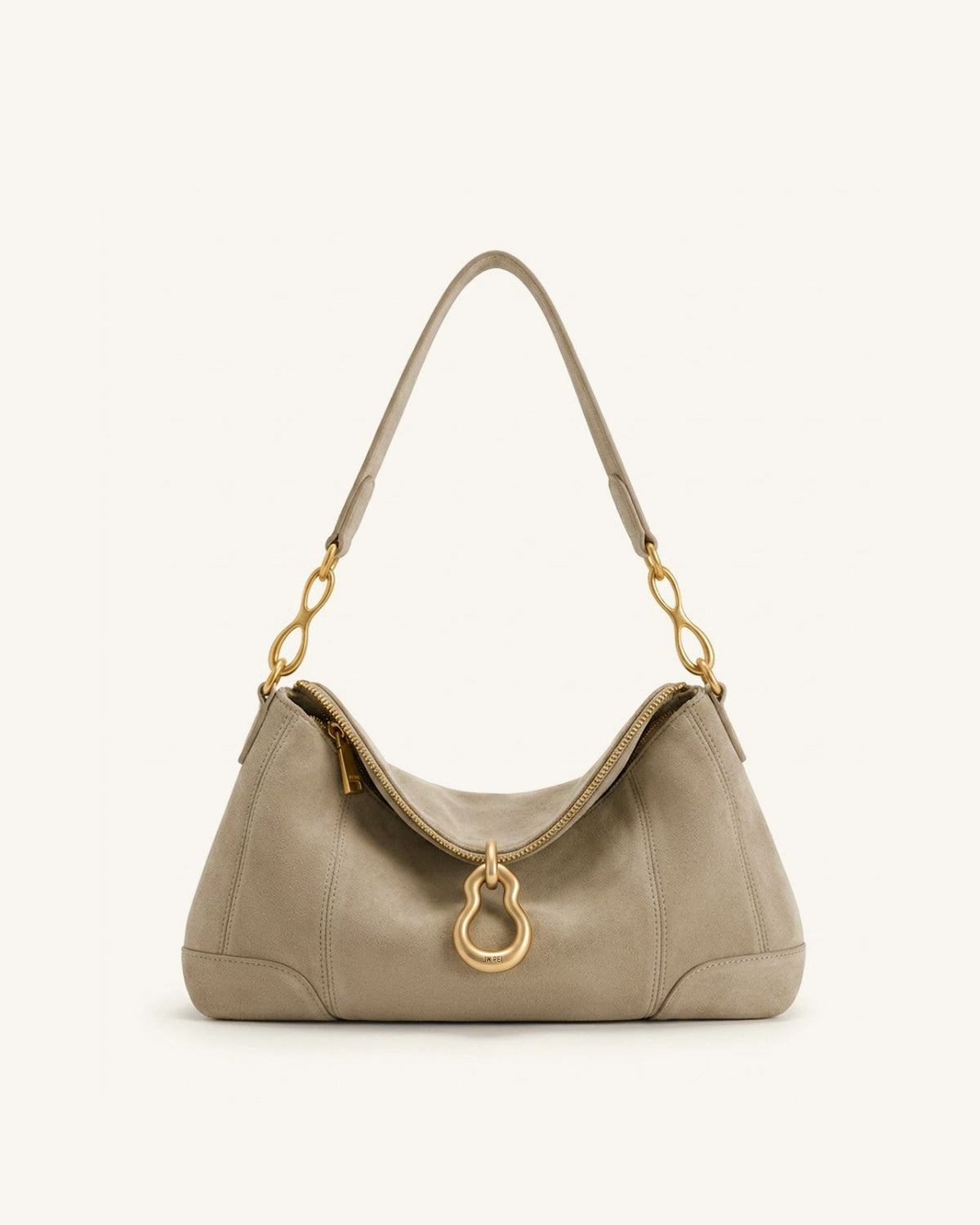 Jayla Faux Suede Metal Pendant Embellished Shoulder Bag - Grey | JW PEI