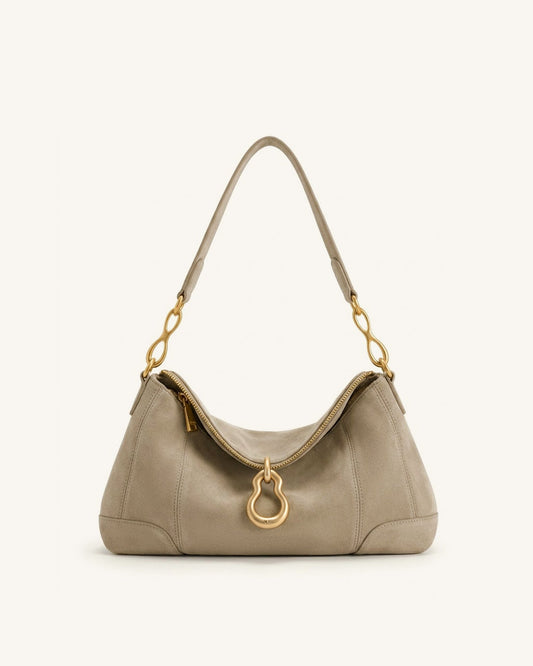 Jayla Faux Suede Metal Pendant Embellished Shoulder Bag - Grey | JW PEI