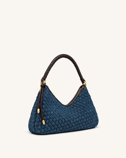 Lorena Woven Denim Shoulder Bag - Dark Blue | JW PEI