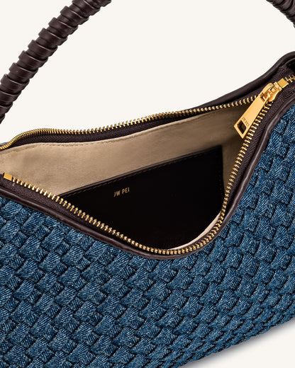 Lorena Woven Denim Shoulder Bag - Dark Blue | JW PEI