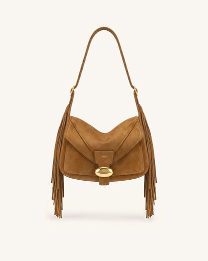 Avery Fringe Faux Suede Shoulder Bag - Brown | JW PEI