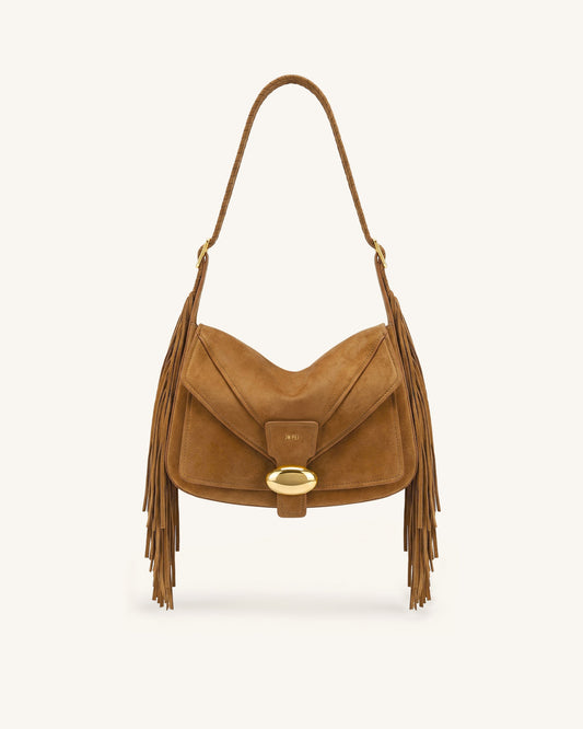 Avery Fringe Faux Suede Shoulder Bag - Brown | JW PEI
