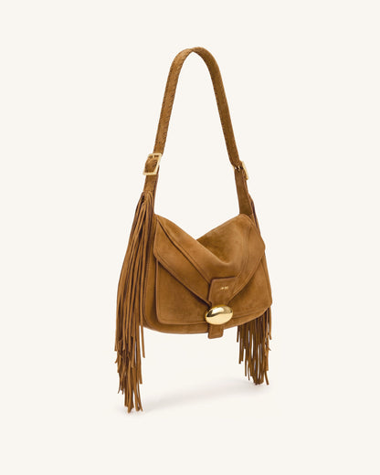 Avery Fringe Faux Suede Shoulder Bag - Brown | JW PEI