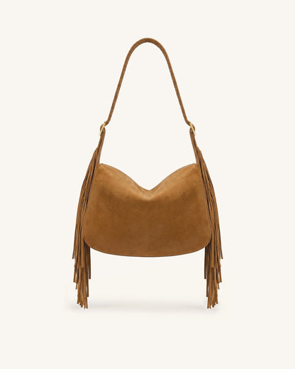 Avery Fringe Faux Suede Shoulder Bag - Brown | JW PEI