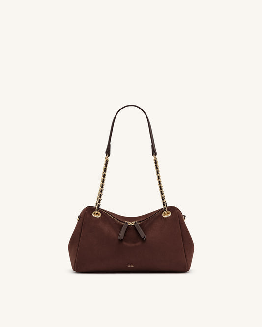 Mireya Faux Suede Chain Shoulder Bag - Dark Brown | JW PEI