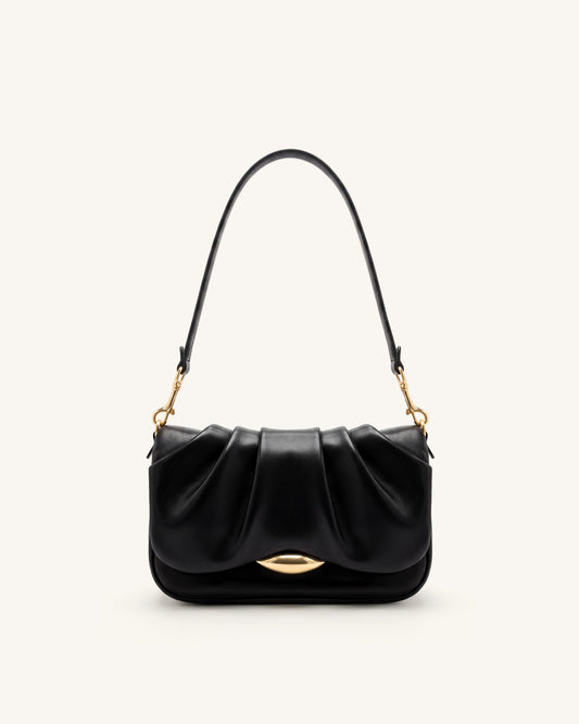 Sofia Ruched Shoulder Bag - Black | JW PEI