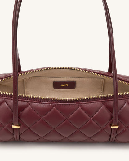 Marcella Quilted Cylinder Shoulder Bag - Burgundy | JW PEI