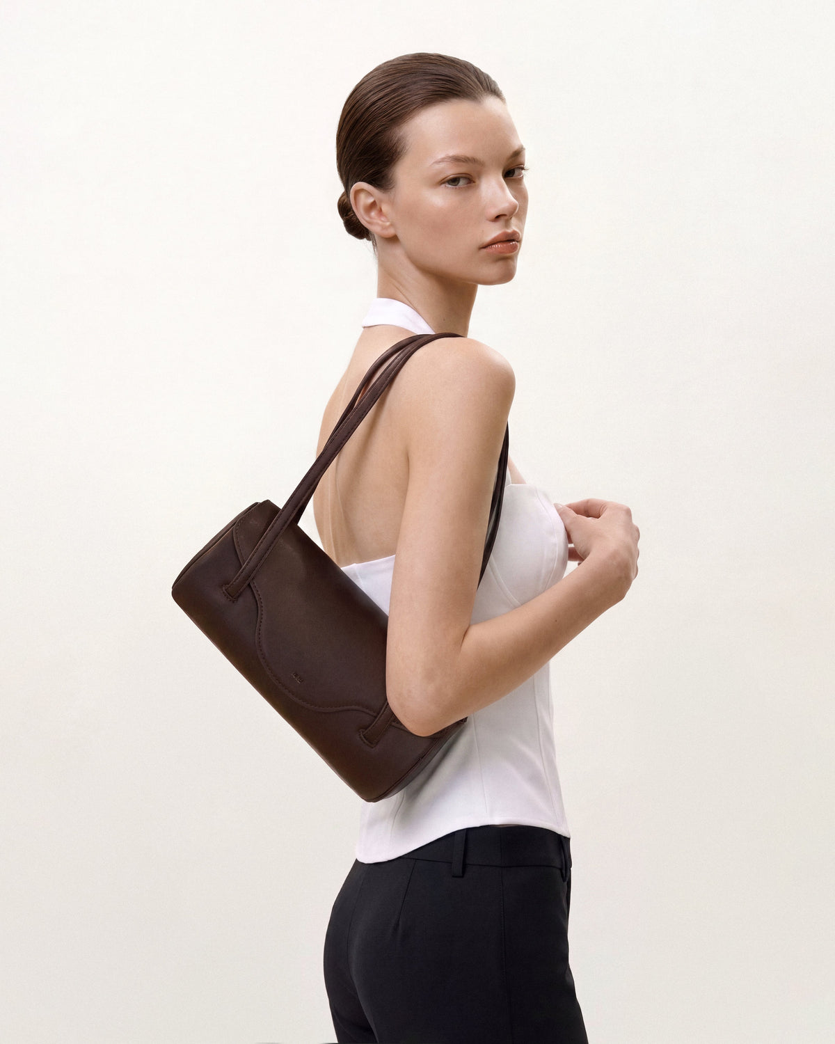 Solenne Barrel Shoulder Bag - Dark Brown | JW PEI