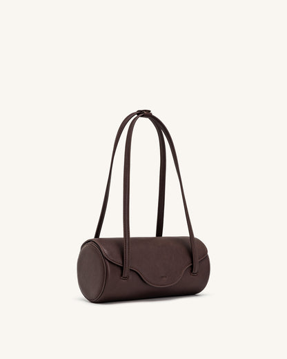 Solenne Barrel Shoulder Bag - Dark Brown | JW PEI