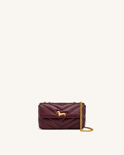 Riley Dachshund Quilted Flap Shoulder Bag - Deep Burgundy | JW PEI