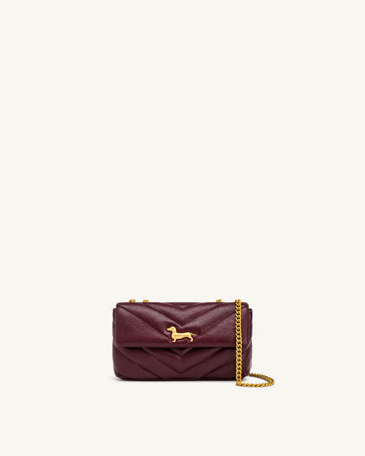 Riley Dachshund Quilted Flap Shoulder Bag - Deep Burgundy | JW PEI