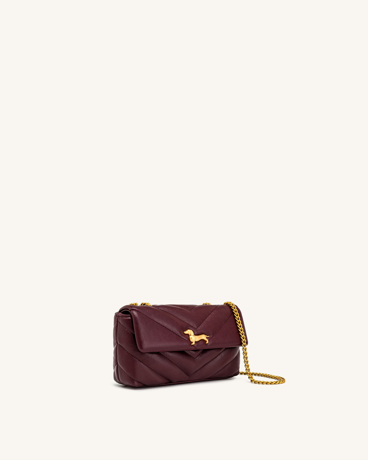 Riley Dachshund Quilted Flap Shoulder Bag - Deep Burgundy | JW PEI