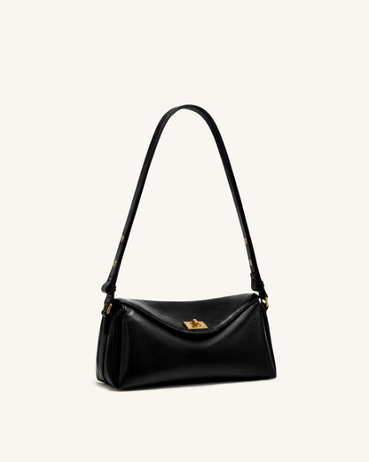 Lucia Asymmetric Flap Shoulder Bag - Black | JW PEI