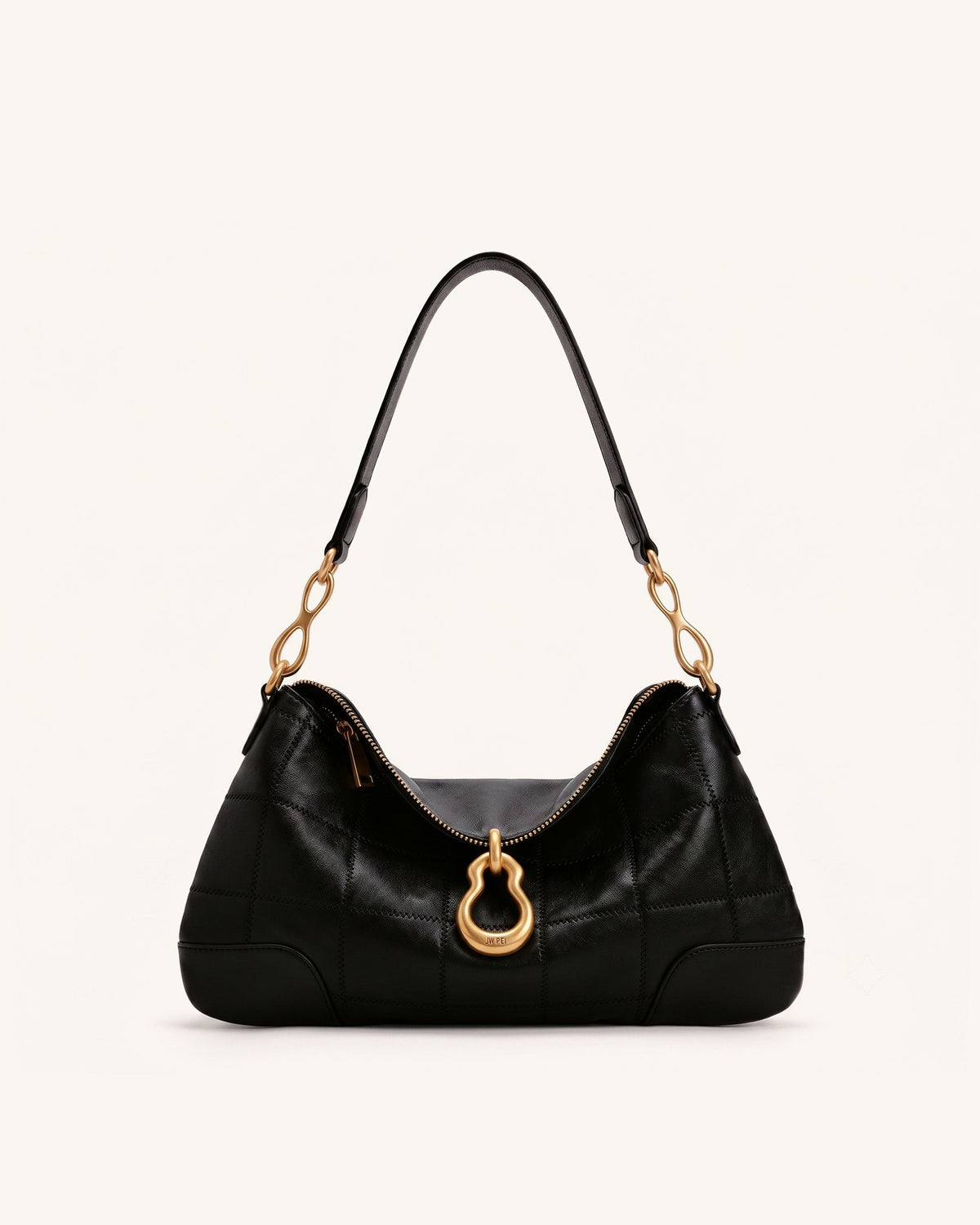 Jayla Metal Pendant Embellished Shoulder Bag - Charcoal Black | JW PEI