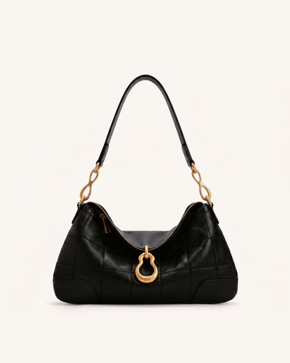 Jayla Metal Pendant Embellished Shoulder Bag - Charcoal Black | JW PEI