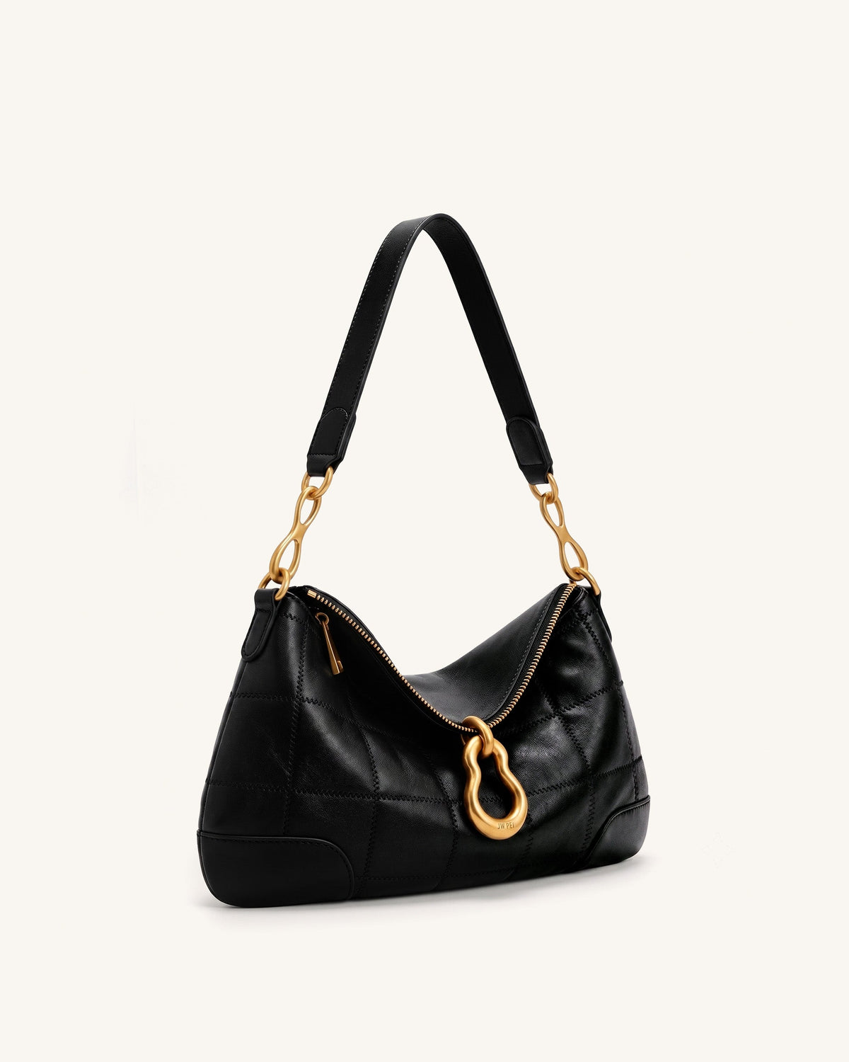 Jayla Metal Pendant Embellished Shoulder Bag - Charcoal Black | JW PEI
