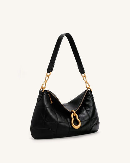 Jayla Metal Pendant Embellished Shoulder Bag - Charcoal Black | JW PEI