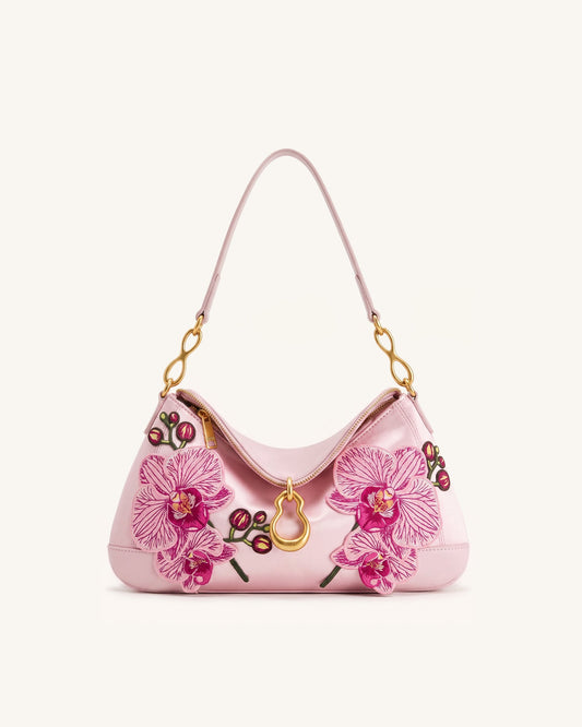 Jayla Metal Pendant Embellished Orchid Embroidered Shoulder Bag - Pink | JW PEI