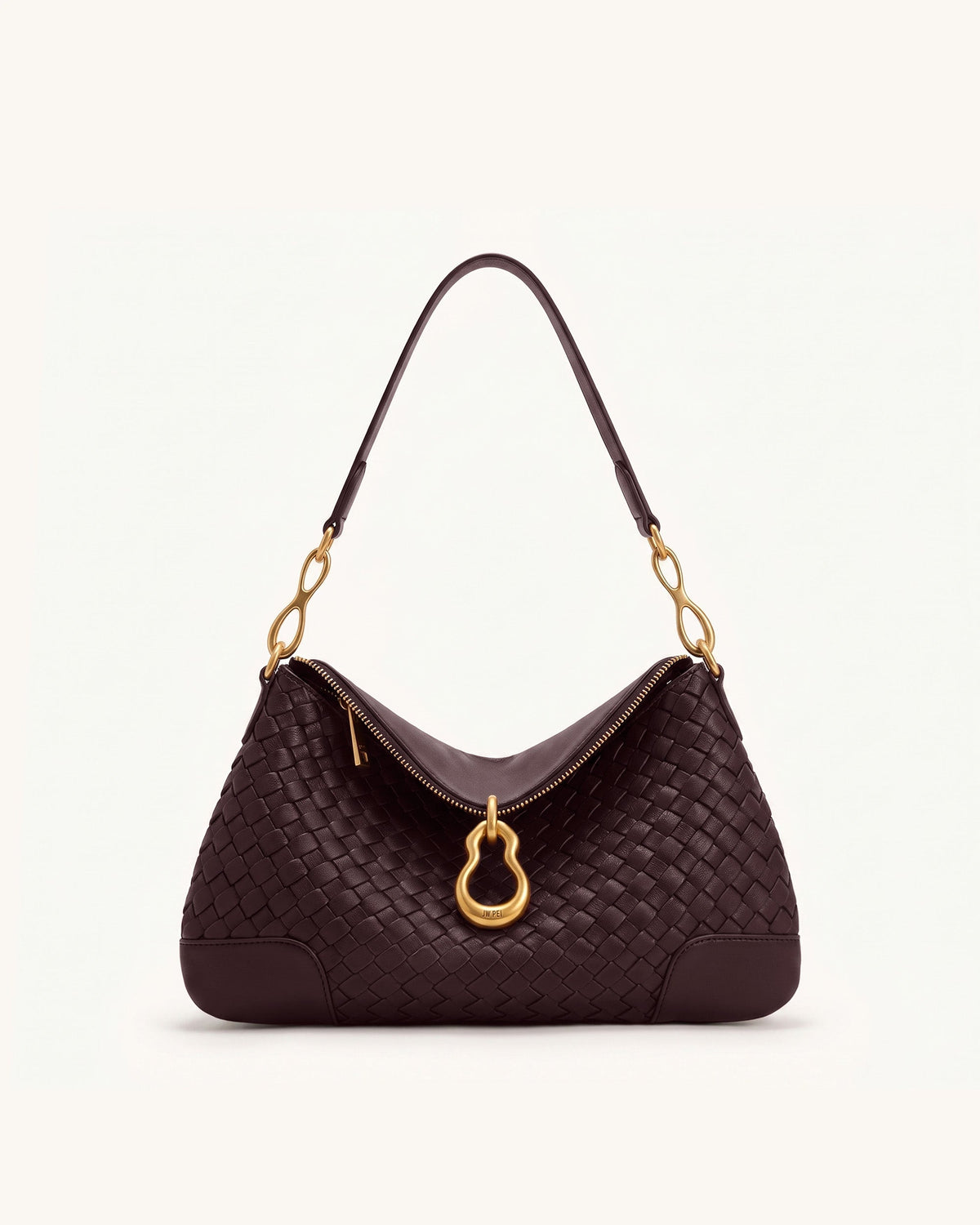 Jayla Metal Pendant Embellished Woven Shoulder Bag - Deep Burgundy | JW PEI