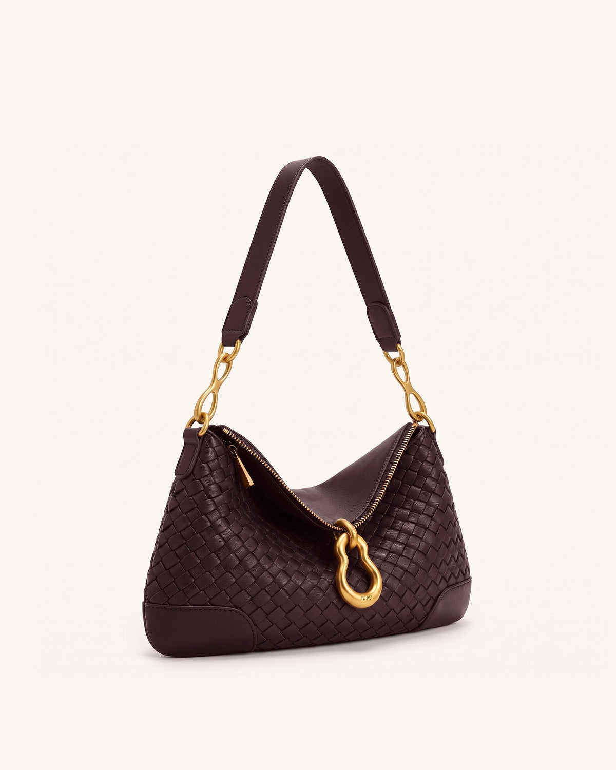 Jayla Metal Pendant Embellished Woven Shoulder Bag - Deep Burgundy | JW PEI