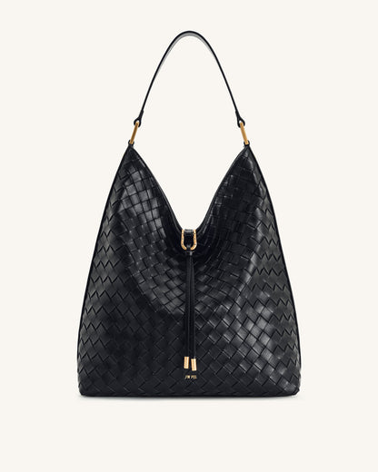 Aria Woven Texture Shoulder Bag - Black | JW PEI