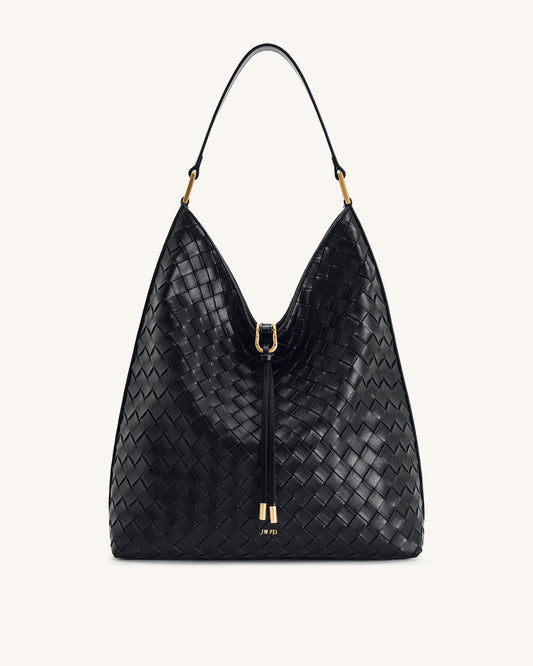 Aria Woven Texture Shoulder Bag - Black | JW PEI