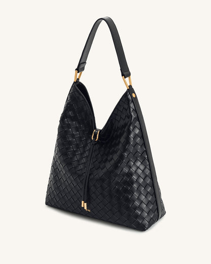 Aria Woven Texture Shoulder Bag - Black | JW PEI