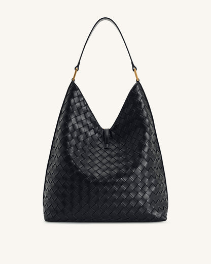 Aria Woven Texture Shoulder Bag - Black | JW PEI