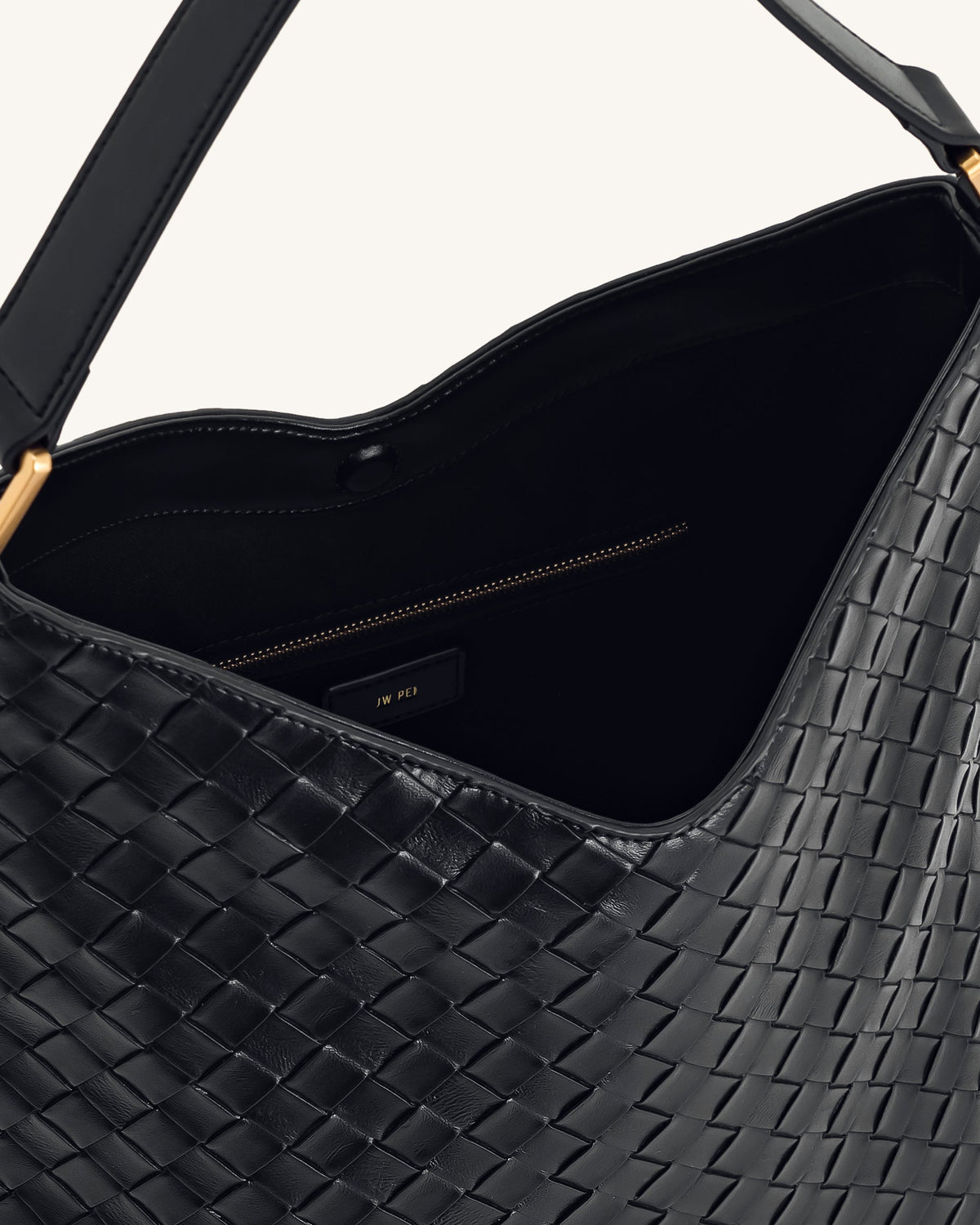 Aria Woven Texture Shoulder Bag - Black | JW PEI