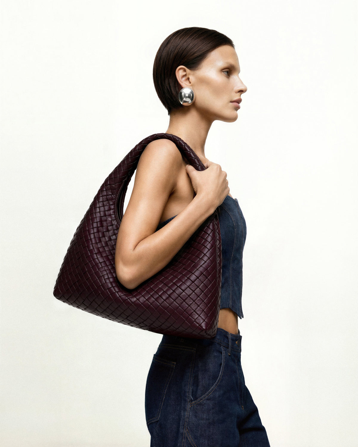 Laura Woven Shoulder Bag - Deep Burgundy | JW PEI