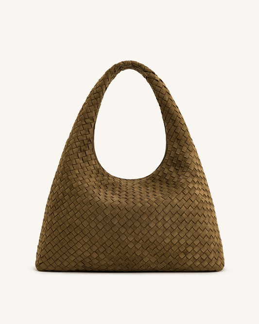 Laura Faux Suede Woven Shoulder Bag - Olive Green | JW PEI