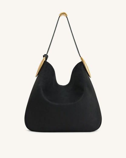 Nina Metal Charm Hobo Bag - Black | JW PEI