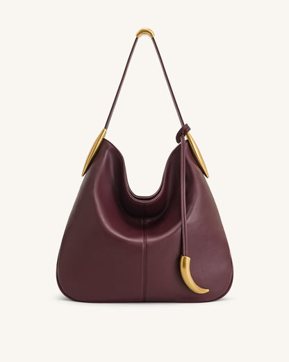 Nina Metal Charm Hobo Bag - Burgundy | JW PEI