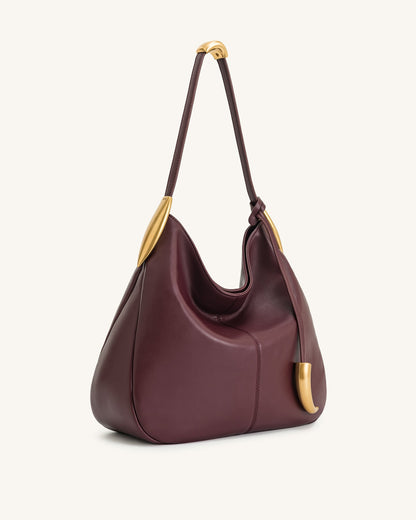 Nina Metal Charm Hobo Bag - Burgundy | JW PEI