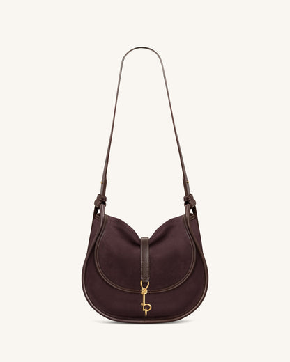Arla Small Faux Suede Hobo Bag - Chocolate | JW PEI