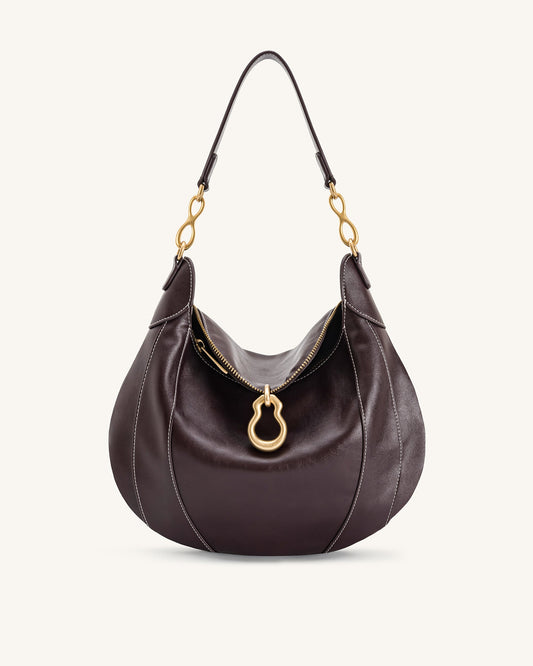 Daria Metal Pendant Embellished Shoulder Bag - Dark Brown | JW PEI