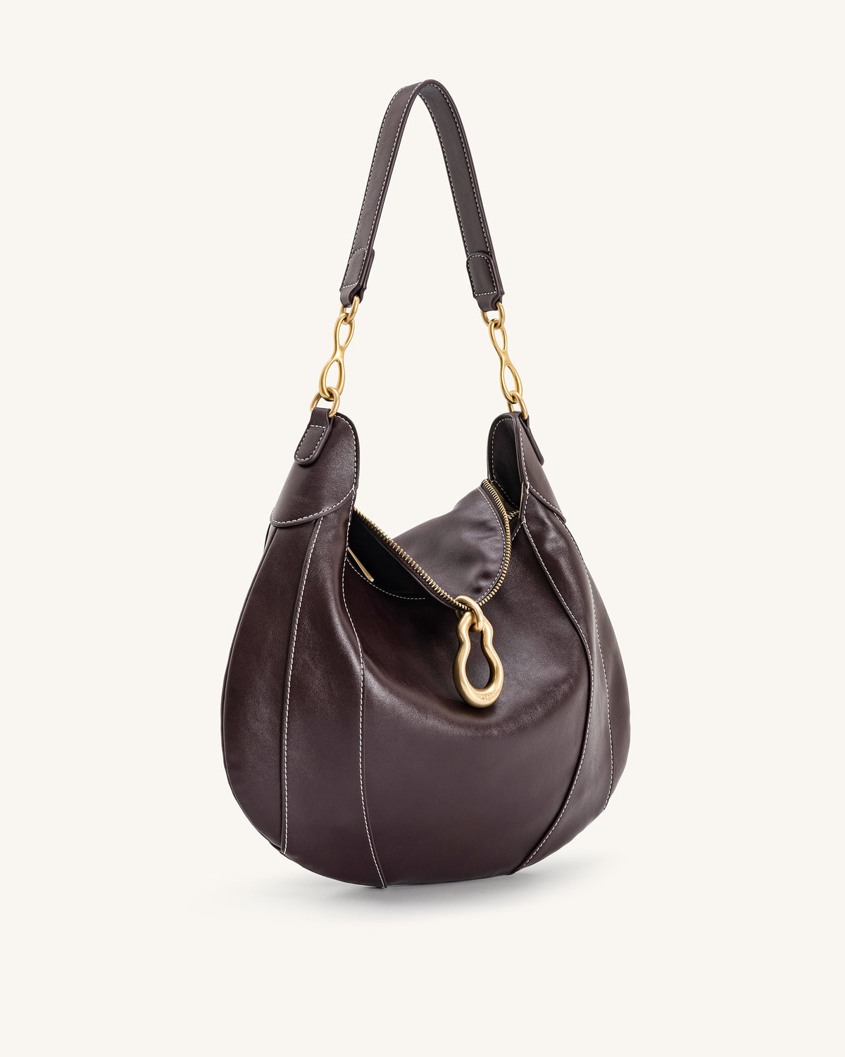 Daria Metal Pendant Embellished Shoulder Bag - Dark Brown | JW PEI