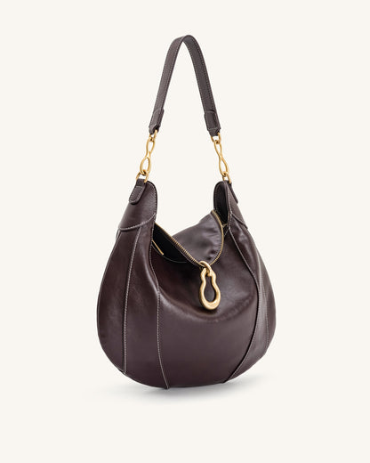 Daria Metal Pendant Embellished Shoulder Bag - Dark Brown | JW PEI