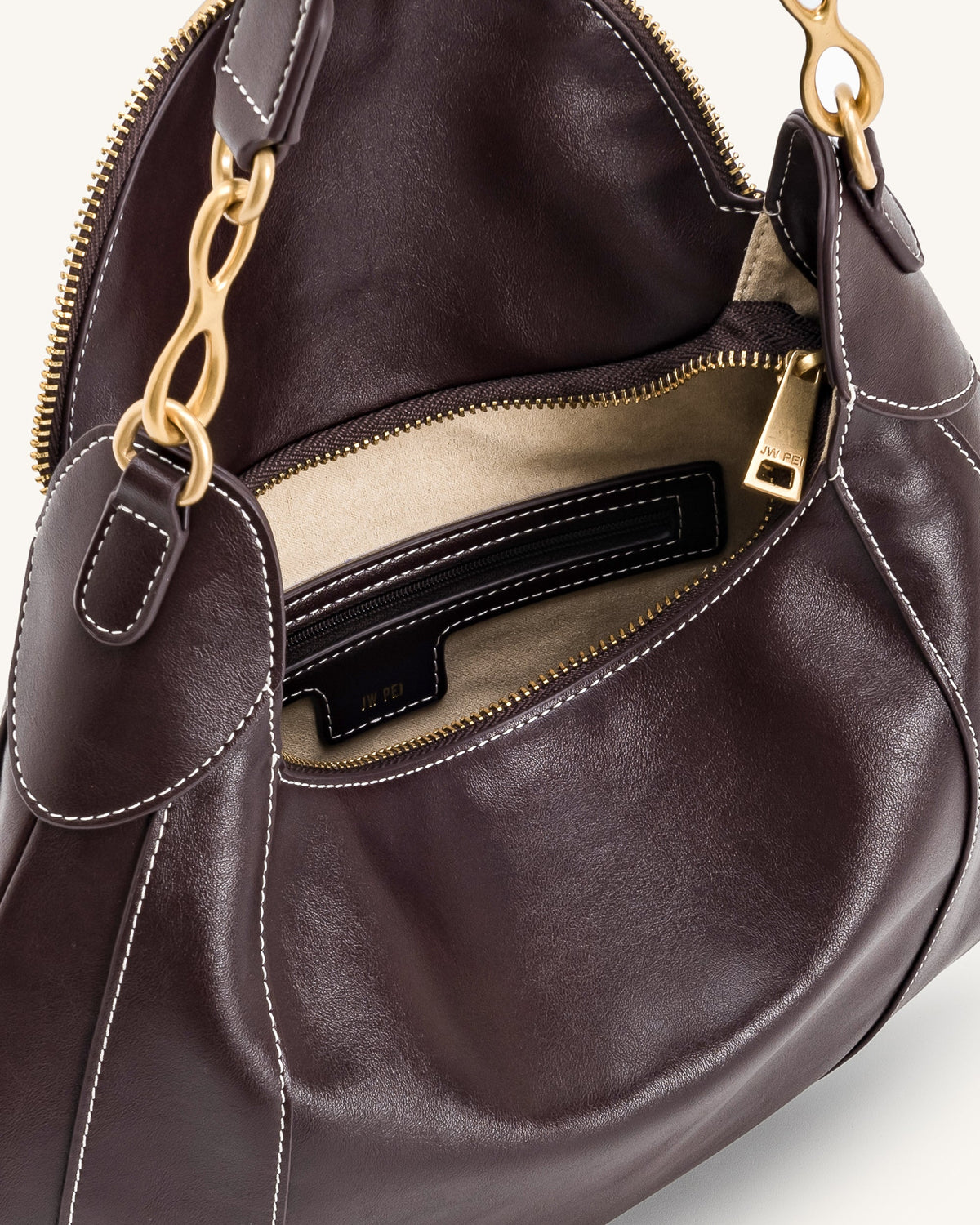 Daria Metal Pendant Embellished Shoulder Bag - Dark Brown | JW PEI