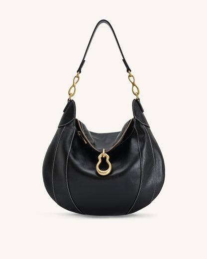 Daria Metal Pendant Embellished Shoulder Bag - Black | JW PEI
