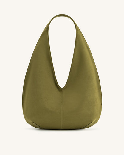 Dara Faux Suede Hobo Bag - Dark Olive | JW PEI