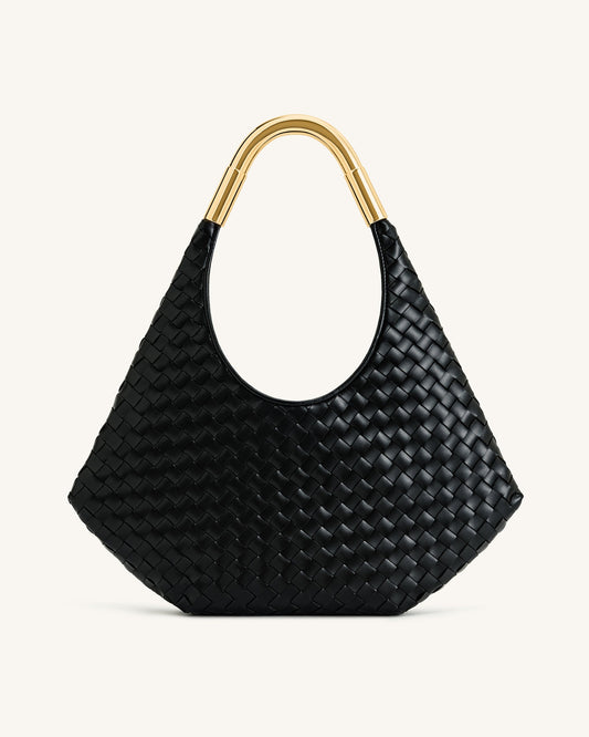 Olivia Hand-Woven Metal Handle Hobo Bag - Black | JW PEI