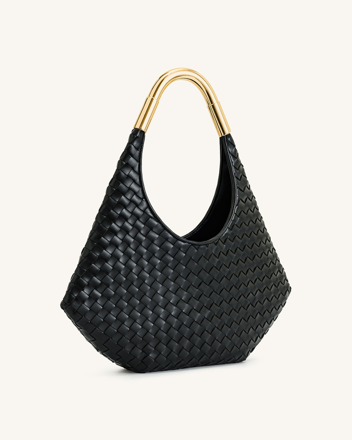 Olivia Hand-Woven Metal Handle Hobo Bag - Black | JW PEI