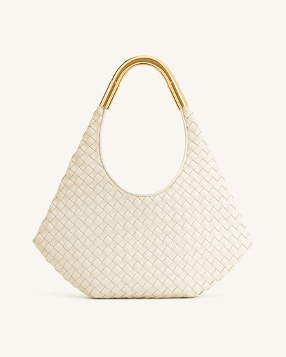 Olivia Hand-Woven Metal Handle Hobo Bag - White | JW PEI