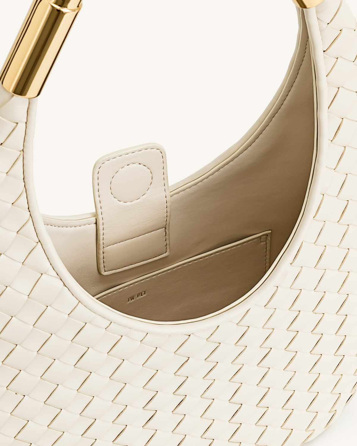 Olivia Hand-Woven Metal Handle Hobo Bag - White | JW PEI