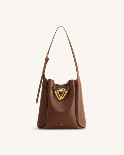 Charlene Double Buckle Hobo Bag - Brown | JW PEI