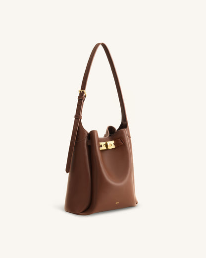Charlene Double Buckle Hobo Bag - Brown | JW PEI