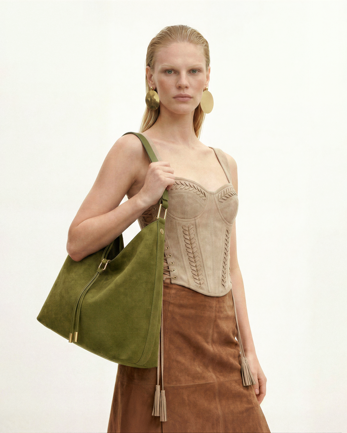 Aria Faux Suede Shoulder Bag - Dark Olive | JW PEI
